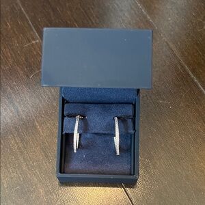 Men's Silver Tone Hoop Earrings - Sleek Pave Detail